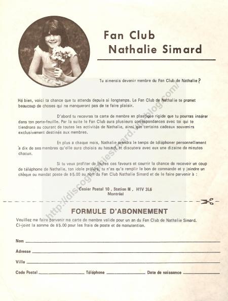 Formule d'abonnement pour son Fan Club venant avec l'album...